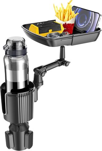 صينية حامل أكواب السيارة، حامل أكواب السيارة، محول موسع، صينية السيارة لتناول الطعام، حامل أكواب قابل للتوسيع لصينية السيارة، طاولة دوارة قابلة للتعديل مع فتحة هاتف إضافية مناسبة لمعظم السيارات والشاحنات، أسود in Kuwait