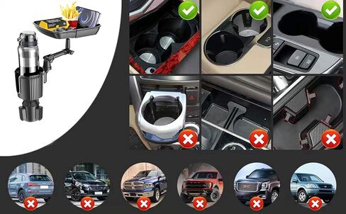 صينية حامل أكواب السيارة، حامل أكواب السيارة، محول موسع، صينية السيارة لتناول الطعام، حامل أكواب قابل للتوسيع لصينية السيارة، طاولة دوارة قابلة للتعديل مع فتحة هاتف إضافية مناسبة لمعظم السيارات والشاحنات، أسود in Kuwait