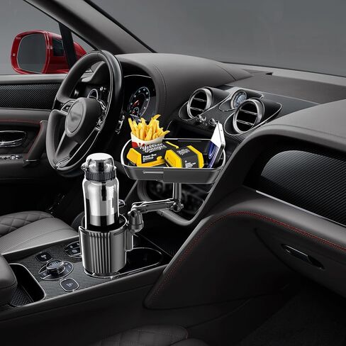 صينية حامل أكواب السيارة، حامل أكواب السيارة، محول موسع، صينية السيارة لتناول الطعام، حامل أكواب قابل للتوسيع لصينية السيارة، طاولة دوارة قابلة للتعديل مع فتحة هاتف إضافية مناسبة لمعظم السيارات والشاحنات، أسود in Kuwait