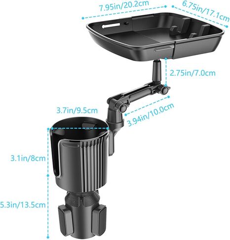 صينية حامل أكواب السيارة، حامل أكواب السيارة، محول موسع، صينية السيارة لتناول الطعام، حامل أكواب قابل للتوسيع لصينية السيارة، طاولة دوارة قابلة للتعديل مع فتحة هاتف إضافية مناسبة لمعظم السيارات والشاحنات، أسود in Kuwait