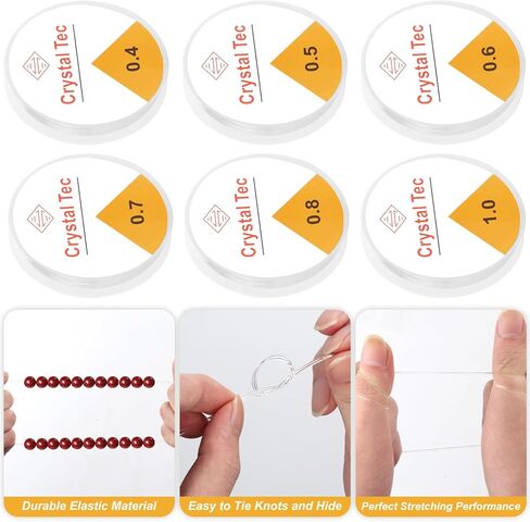 6 لفات من حبل سلسلة السوار المرن، سلسلة سوار قابلة للتمدد، سلك خيط مرن من الكريستال الشفاف، سلسلة مرنة للأساور والخرز وصنع المجوهرات سلسلة سوار الصداقة من الخرز الطيني in Kuwait