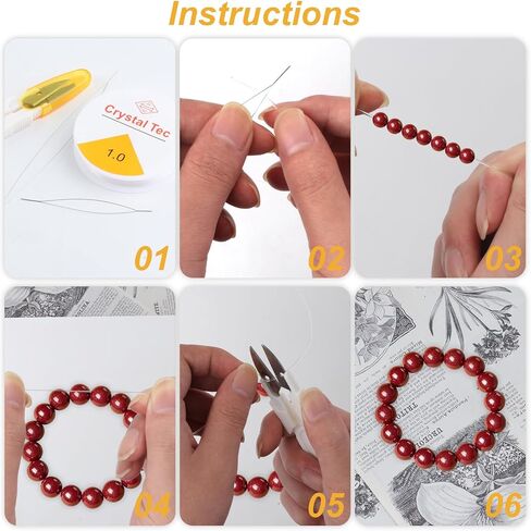 6 لفات من حبل سلسلة السوار المرن، سلسلة سوار قابلة للتمدد، سلك خيط مرن من الكريستال الشفاف، سلسلة مرنة للأساور والخرز وصنع المجوهرات سلسلة سوار الصداقة من الخرز الطيني in Kuwait