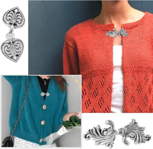 4 Pieces Vintage Sweater Shawl Clip,Retro Cape Cloak Clasp Cardigan Clip, Dress Shirt Brooch Scarf Clips for Girl Women, Silver in Saudi Arabia