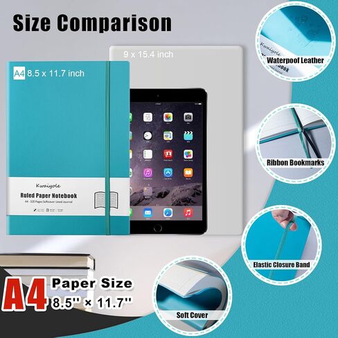 College Ruled Notebook Journal 8.5 x 11, 320 Pages A4 Softcover Faux Leather Journal, 100GSM Thick Paper Lined Notebook for Men and Women, Large Journal for Work Writing Office School - Cyan in Saudi Arabia