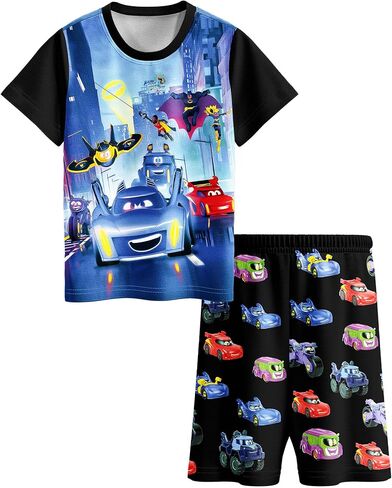 مجموعة قمصان وشورتات قصيرة الأكمام للأولاد من Batwheels، ملابس منزلية كاجوال للأطفال بعمر 3-8 سنوات in Kuwait