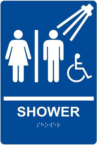 ComplianceSigns.com Shower Sign, ADA-Compliant Braille and Raised Letters, 9x6 inch White on Black Acrylic with Adhesive Mounting Strips in Saudi Arabia