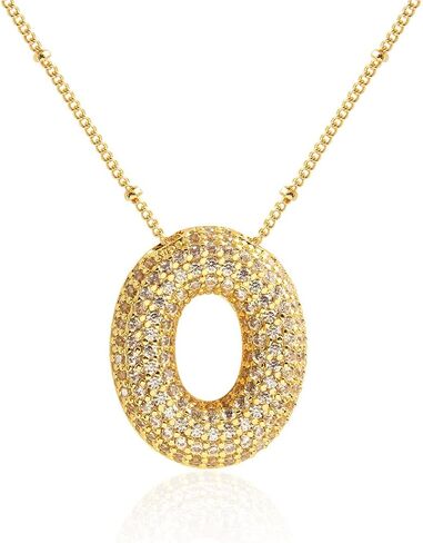 Bubble Letter Necklace For Women, 18k Gold Plated Cubic Zirconia Balloon Initial Alphabet Pendant Dainty Statement Jewelry For Teen Girls Girlfriend in Saudi Arabia