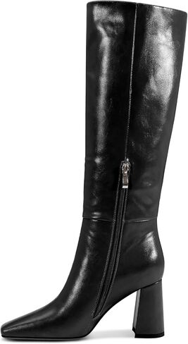 NobleOnly Knee High Boots for Women Mid Chunky Block Heel Close Square Toe Boots Side Zipper Office Casual Tall Boots 3.3 Inches in Saudi Arabia