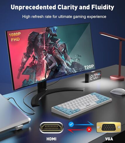 محول كابل HDMI إلى VGA من Reborn بطول 6 أقدام [ألومنيوم، مطلي بالذهب] مصدر HDMI 1080p إلى سلك VGA مضفر للشاشة، الكمبيوتر، سطح المكتب، الكمبيوتر المحمول، الكمبيوتر الشخصي، جهاز العرض، HDTV، Roku، Xbox - ذكر إلى ذكر in Kuwait