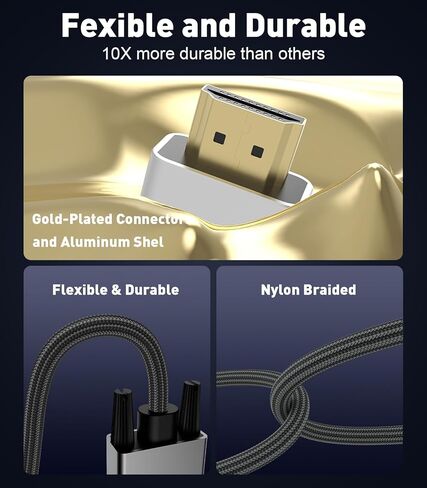 محول كابل HDMI إلى VGA من Reborn بطول 6 أقدام [ألومنيوم، مطلي بالذهب] مصدر HDMI 1080p إلى سلك VGA مضفر للشاشة، الكمبيوتر، سطح المكتب، الكمبيوتر المحمول، الكمبيوتر الشخصي، جهاز العرض، HDTV، Roku، Xbox - ذكر إلى ذكر in Kuwait