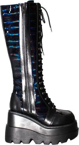 LASR Nightshade Hi Platform Boots - Black Holographic - Rave Festival EDM Iridescent Techno Dance Wear Party in Saudi Arabia