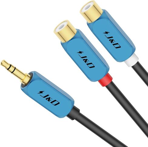 J&D 3.5 mm to 2 RCA Cable, 3.5 mm Male to 2RCA Female Stereo Audio Adapter Extension Cable RCA Female to 3.5mm Male with Heavy Duty Gold Plated Copper Shell, 1 Feet in Saudi Arabia