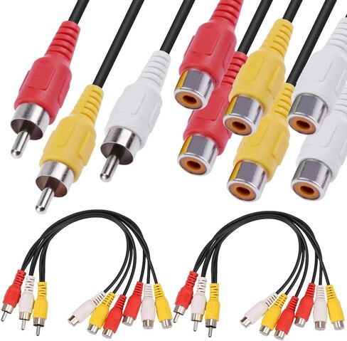 كابل مقسم RCA، 3 مقبس ذكر RCA إلى 6 سلك تمديد توصيل أنثى RCA، كابل مقسم محول الصوت والفيديو لأجهزة الكمبيوتر المحمول والكمبيوتر وجهاز العرض (عبوة من قطعتين، 32 سم/12.6 بوصة) in Saudi Arabia