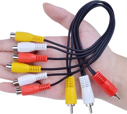 كابل مقسم RCA، 3 مقبس ذكر RCA إلى 6 سلك تمديد توصيل أنثى RCA، كابل مقسم محول الصوت والفيديو لأجهزة الكمبيوتر المحمول والكمبيوتر وجهاز العرض (عبوة من قطعتين، 32 سم/12.6 بوصة) in Saudi Arabia