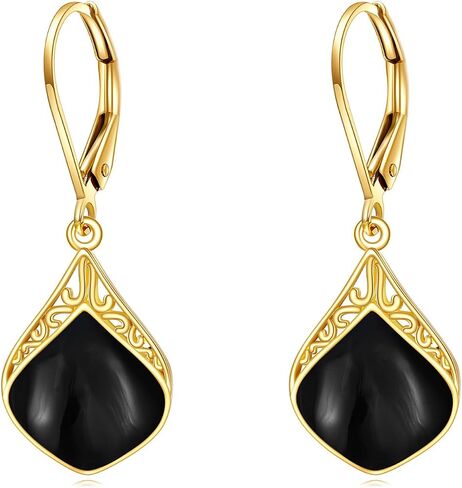 Gold Teardrop Earrings 14k Gold and Black Onyx Teardrop Drop Earrings Fine Gold Nordic Filigree Jewelry Christmas Gifts for Women Girls in Saudi Arabia