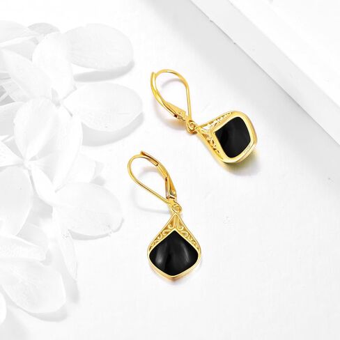 Gold Teardrop Earrings 14k Gold and Black Onyx Teardrop Drop Earrings Fine Gold Nordic Filigree Jewelry Christmas Gifts for Women Girls in Saudi Arabia
