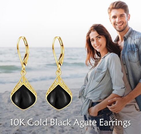Gold Teardrop Earrings 14k Gold and Black Onyx Teardrop Drop Earrings Fine Gold Nordic Filigree Jewelry Christmas Gifts for Women Girls in Saudi Arabia
