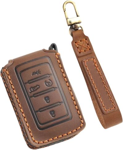 Genuine Leather 5-Button Key Fob Cover for Jeep Grand Cherokee 2022 2023 2024, Keyless Entry Key Protective Case Holder (Brown) in Saudi Arabia