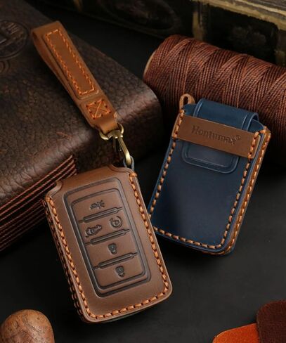 Genuine Leather 5-Button Key Fob Cover for Jeep Grand Cherokee 2022 2023 2024, Keyless Entry Key Protective Case Holder (Brown) in Saudi Arabia