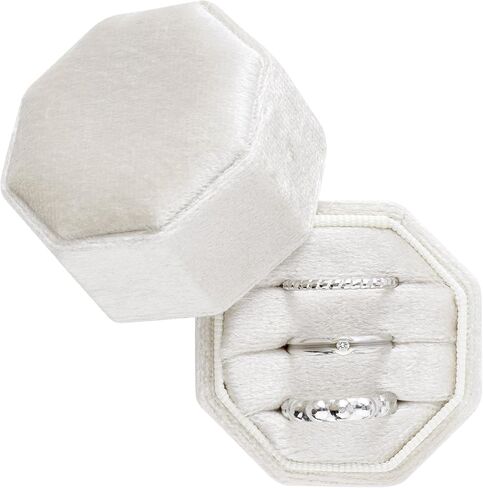 Lystaii Velvet Ring Box 3 Slots Vintage Ring Holder Jewelry Ring Display Holder Case Premium Gorgeous Octagon Ring Gift Box for Wedding Proposal Engagement Ceremony (Beige) in Saudi Arabia