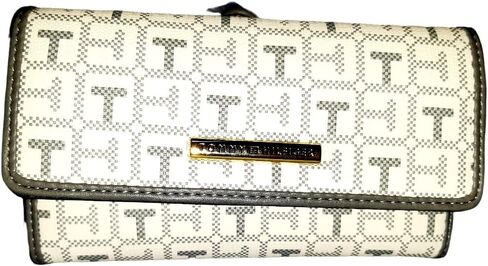 Tommy Hilfiger Women's Zipped Wallet with Card Holder and Many Compartments (White Grey), white grey in Saudi Arabia