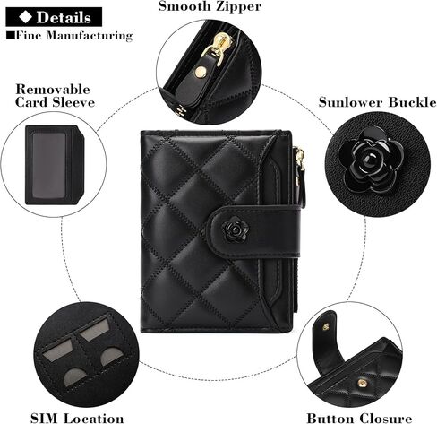 Small Wallets for Women Leather Bifold Wallet Women RFID Blocking Purse Credit Card Holder with 15 Card Slots and ID Window Coin Pocket,Black in Saudi Arabia