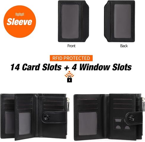 Small Wallets for Women Leather Bifold Wallet Women RFID Blocking Purse Credit Card Holder with 15 Card Slots and ID Window Coin Pocket,Black in Saudi Arabia