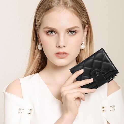 Small Wallets for Women Leather Bifold Wallet Women RFID Blocking Purse Credit Card Holder with 15 Card Slots and ID Window Coin Pocket,Black in Saudi Arabia