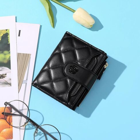 Small Wallets for Women Leather Bifold Wallet Women RFID Blocking Purse Credit Card Holder with 15 Card Slots and ID Window Coin Pocket,Black in Saudi Arabia