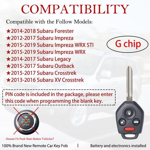 مفتاح فوب عن بعد بديل يناسب سوبارو امبريزا 2012-2017/WRX 2015-2019/فورستر 2014-2018/XV Crosstrek 2013-2016/Outback&Legacy 2015-2017 CWTWB1U811 جهاز تحكم عن بعد للدخول بدون مفتاح 57497-FJ230 in Kuwait