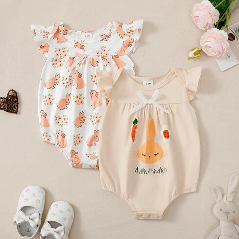 Newborn Baby Girl Organic Cotton One-Pieces Romper Ruffle Short Sleeve Bodysuits in Saudi Arabia