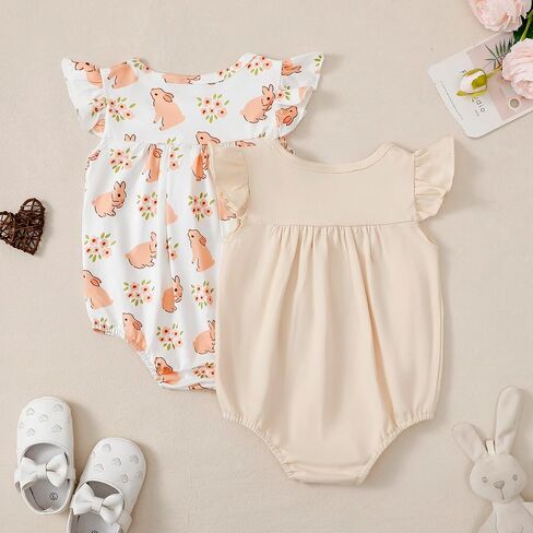 Newborn Baby Girl Organic Cotton One-Pieces Romper Ruffle Short Sleeve Bodysuits in Saudi Arabia