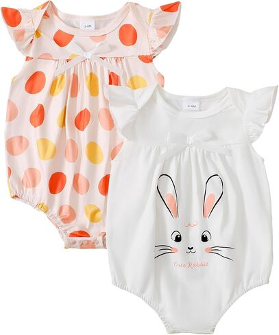 Newborn Baby Girl Organic Cotton One-Pieces Romper Ruffle Short Sleeve Bodysuits in Saudi Arabia
