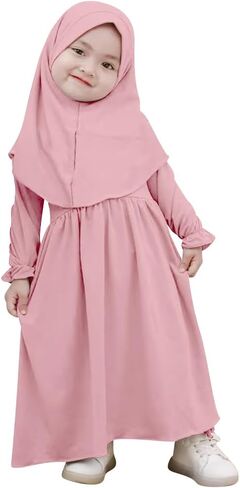 IDOPIP Muslim Baby Girls Abaya Dress with Hijab 2PCS Toddler Kids Girl Islamic Ramadan Dresses Casual Robe Prayer Clothes Set in Saudi Arabia