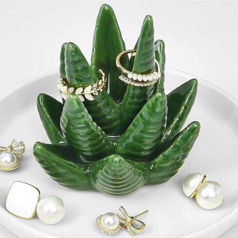 Women Cactus-Aloe Ring-Holder Ceramic-Dish Jewelry-Tray - Cute Trinket Plate for Rings,Earrings,Bracelets,Necklaces,Crystals,Stones Storage in Saudi Arabia