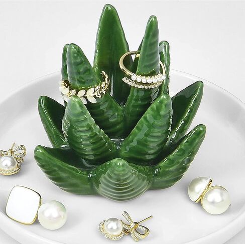 Women Cactus-Aloe Ring-Holder Ceramic-Dish Jewelry-Tray - Cute Trinket Plate for Rings,Earrings,Bracelets,Necklaces,Crystals,Stones Storage in Saudi Arabia