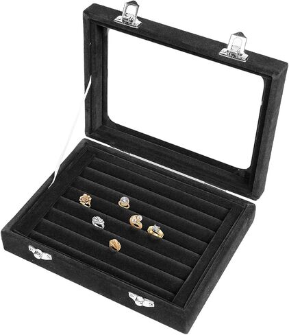 Jewelry Box Rings Organizer Tray 7 Slots Velvet Jewelry Earring Storage Box With Transparent Lid Jewelry Display Case for Girls Women (Purple) in Saudi Arabia