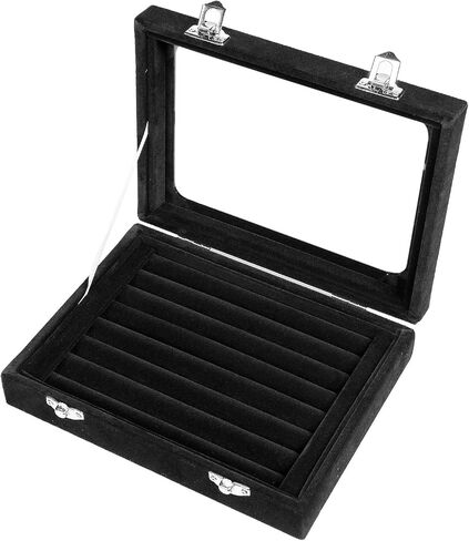 Jewelry Box Rings Organizer Tray 7 Slots Velvet Jewelry Earring Storage Box With Transparent Lid Jewelry Display Case for Girls Women (Purple) in Saudi Arabia