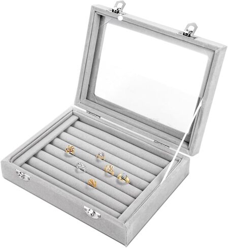 Jewelry Box Rings Organizer Tray 7 Slots Velvet Jewelry Earring Storage Box With Transparent Lid Jewelry Display Case for Girls Women (Purple) in Saudi Arabia