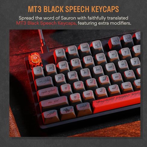 لوحة المفاتيح الميكانيكية DROP + Lord of The Rings™ Black Speech TKL - أغطية مفاتيح ملف تعريف MT3 مع مفاتيح مميزة - مفاتيح اللمس Holy Panda X - أغطية مفاتيح PBT Dye-Sub - إضاءة خلفية LED - أسود in Saudi Arabia