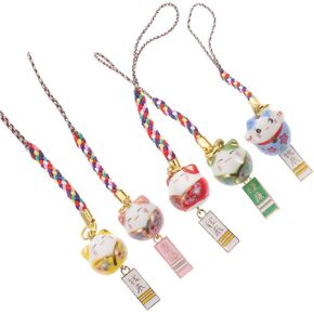 LIFKOME 5pcs Lucky Cat Key chains Pendant Japanese Maneki Neko Fortune Pendants Ceramic Cat Random Style Hanging Ornament for Wealth Health Gift Backpack Purse