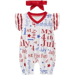 FYBITBO Baby Girl 4th of July Outfit My First 1st 4th of July Onesie Romper Sleeveless Jumpsuit Fourth of July Clothes