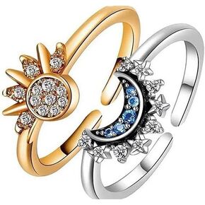 Sun & Moon Rings Couple Sunny Rings Simple Love Rings Gift Alloy Sun Moon Rings Couple Rings Set One-Pair for Women Men Couples