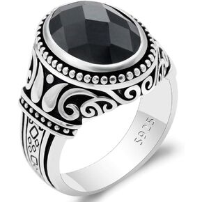 Solid 925 Sterling Silver Black Zircon Men's Ring Simple Style Jewelry Türkiye Jewelry Natural Gems 8-12