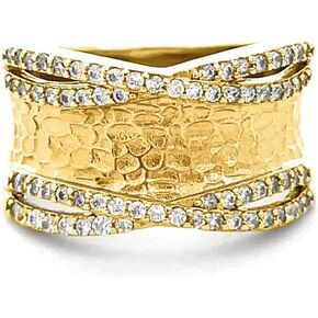 LAVINA Unique CZ Faux Diamond Matte Finish Hammered Band Ring For Proms, Holiday, Birthday