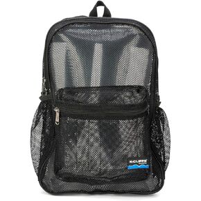 K-Cliffs Heavy Duty Classic Gym Student Mesh See Through Netting Backpack | Padded Straps | Red