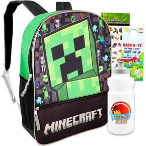 Minecraft Backpack for Boys 6-8 - Bundle with 16" Minecraft Backpack for School and Travel Plus Stickers, Water Bottle, More | Minecraft School Bag for Kids