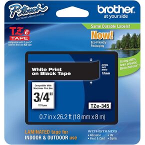 Genuine Brother 3/4" (18mm) White on Black TZe P-Touch Tape for Brother PT-1750, PT1750 Label Maker