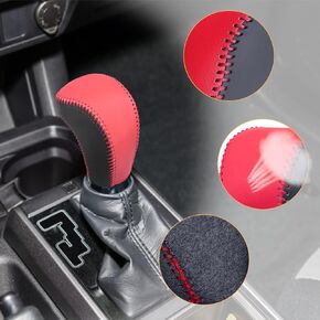 Compatible with DIY Genuine Leather Gear Shift Knob Cover Interior Accessories Protective Cover for Toyota Highlander 2014-2019 Toyota Tacoma 2016-2022 Black Red with Red Stitches