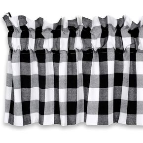 Cackleberry Home Black and White Buffalo Check Valance Curtain Woven Fabric Lined 54 Inches W x 17 Inches L